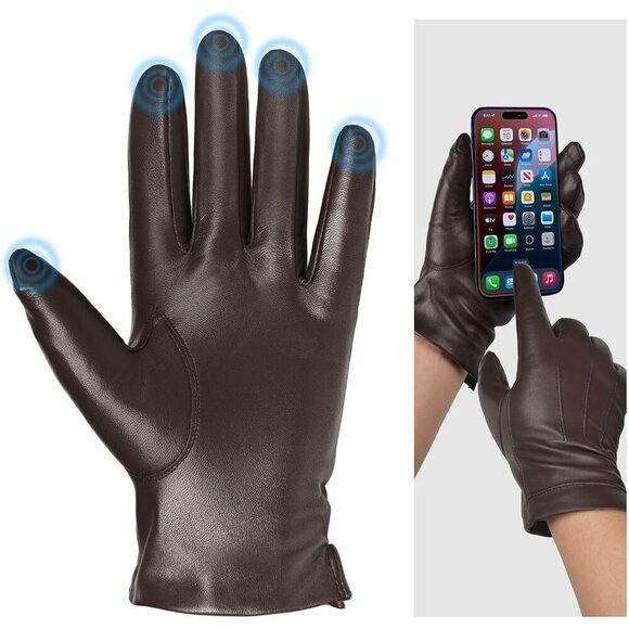 Harssidanzar Men's Sheepskin Leather Gloves, Warm Cashmere Lined, Touch Screen - Picture 2 of 5
